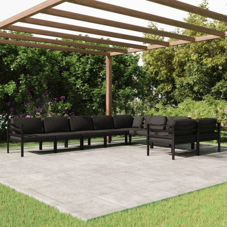 Set muebles de jardín 9 pzas y cojines aluminio gris antracita en Conjuntos de jardín | Comprar online en Foru.es