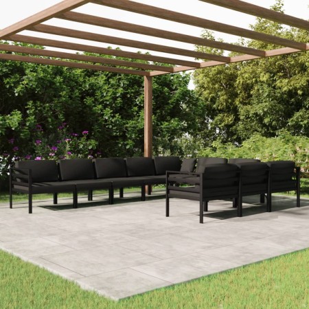 Set muebles de jardín 10 pzas y cojines aluminio gris antracita en Conjuntos de jardín | Comprar online en Foru.es