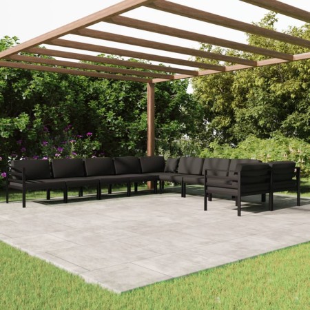 Set muebles de jardín 10 pzas y cojines aluminio gris antracita en Conjuntos de jardín | Comprar online en Foru.es