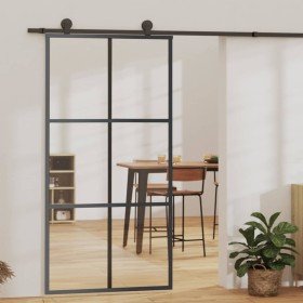 Puerta corredera ESG vidrio y aluminio negra 102x205 cm en Puertas | Comprar online en Foru.es
