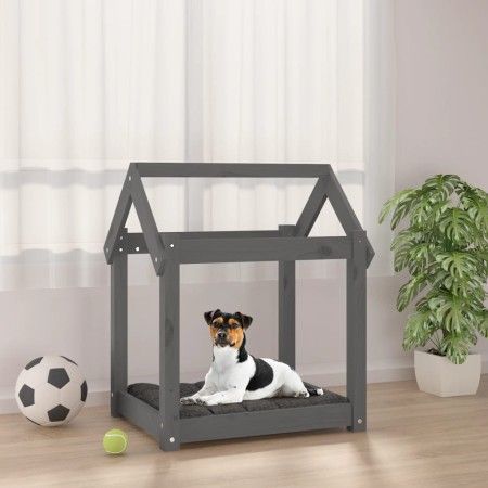 Cama para perros madera maciza de pino gris 61x50x70 cm de vidaXL, Camas para perros - Ref: Foro24-822199, Precio: 40,79 €, D...