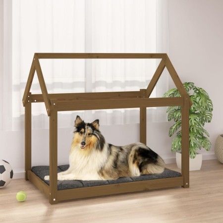 Cama para perros madera maciza pino marrón miel 101x70x90 cm de vidaXL, Camas para perros - Ref: Foro24-822215, Precio: 65,98...