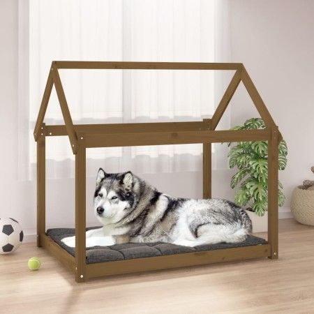 Cama para perros madera maciza pino marrón miel 111x80x100 cm de vidaXL, Camas para perros - Ref: Foro24-822220, Precio: 75,5...