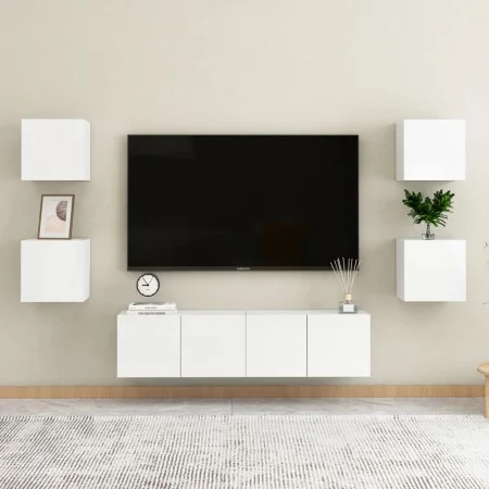 Muebles de salón 6 pzas madera ingeniería blanco brillo de vidaXL, Muebles TV - Ref: Foro24-3079290, Precio: 180,47 €, Descue...