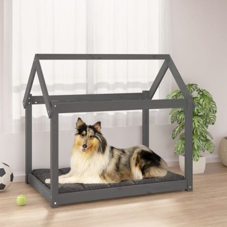 Cama para perros madera maciza de pino gris 101x70x90 cm de vidaXL, Camas para perros - Ref: Foro24-822214, Precio: 65,98 €, ...