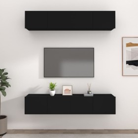 Set muebles de TV 4 uds madera contrachapada negro 80x30x30 cm en Muebles TV | Comprar online en Foru.es