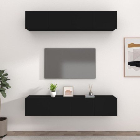 Set muebles de TV 4 uds madera contrachapada negro 80x30x30 cm en Muebles TV | Comprar online en Foru.es