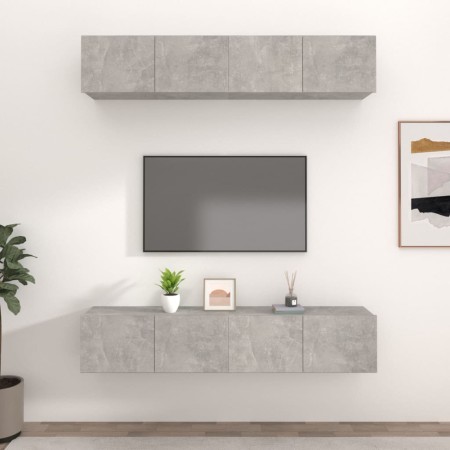Muebles TV 4 uds madera contrachapada gris hormigón 80x30x30 cm en Muebles TV | Comprar online en Foru.es