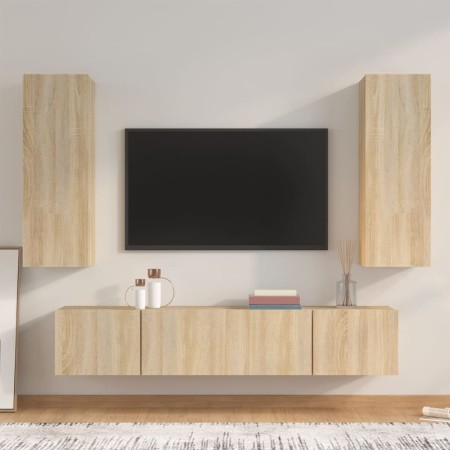 Set de muebles para TV 4 pzas madera contrachapada roble Sonoma en Muebles TV | Comprar online en Foru.es