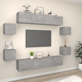 Set de muebles de TV 8 pzas madera contrachapada gris hormigón en Muebles TV | Comprar online en Foru.es
