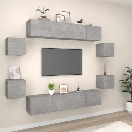 Set de muebles de TV 8 pzas madera contrachapada gris hormigón en Muebles TV | Comprar online en Foru.es