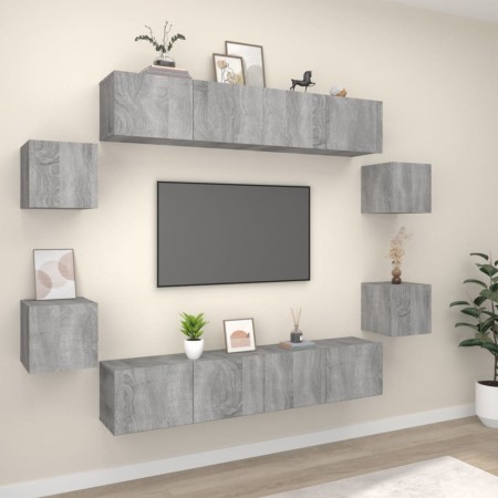 Set de muebles para TV 8 pzas madera contrachapada gris Sonoma en Muebles TV | Comprar online en Foru.es