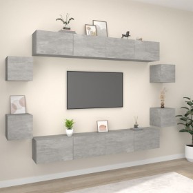 Set de muebles de TV 8 pzas madera contrachapada gris hormigón en Muebles TV | Comprar online en Foru.es