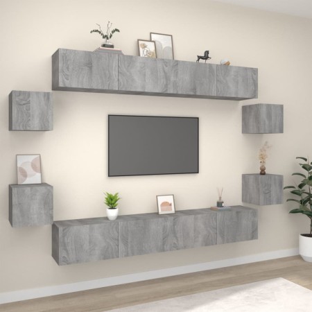 Set de muebles para TV 8 pzas madera contrachapada gris Sonoma en Muebles TV | Comprar online en Foru.es