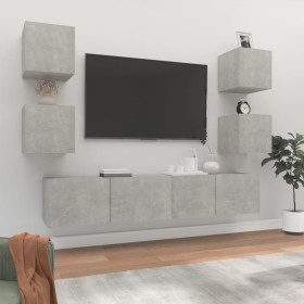 Set de muebles de TV 6 pzas madera contrachapada gris hormigón en Muebles TV | Comprar online en Foru.es