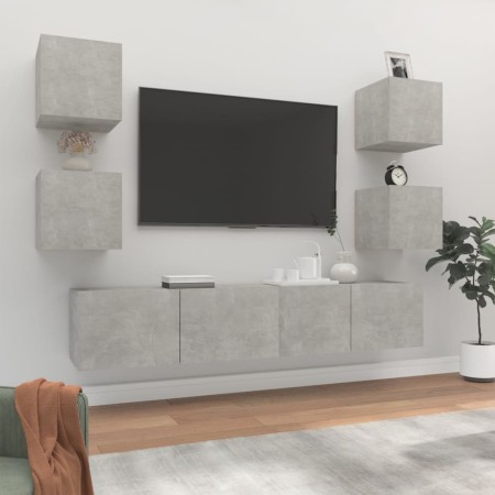 Set de muebles de TV 6 pzas madera contrachapada gris hormigón en Muebles TV | Comprar online en Foru.es