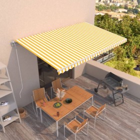 Toldo retráctil automático amarillo y blanco 500x300 cm de vidaXL, Toldos - Ref: Foro24-3068948, Precio: 498,76 €, Descuento: %