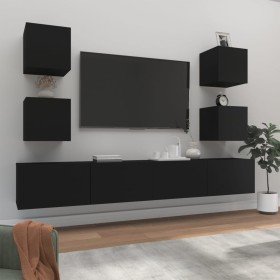 Set de muebles para TV 6 piezas madera contrachapada negro en Muebles TV | Comprar online en Foru.es