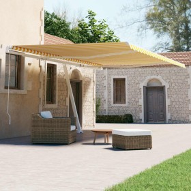 Toldo de pie automático amarillo y blanco 500x300 cm de vidaXL, Toldos - Ref: Foro24-3069588, Precio: 607,88 €, Descuento: %