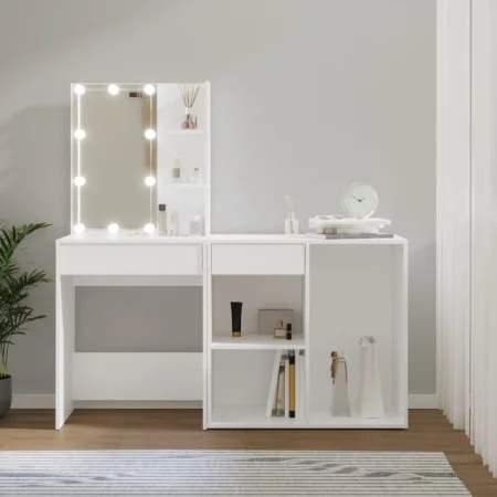 Tocador con LED y armario madera contrachapada blanco de vidaXL, Tocadores para dormitorios - Ref: Foro24-3082017, Precio: 13...