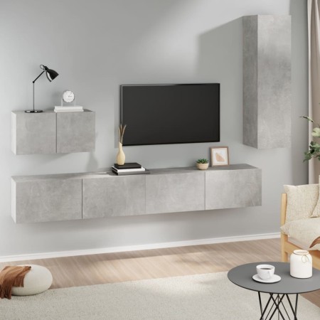 Set de muebles de TV 4 pzas madera contrachapada gris hormigón en Muebles TV | Comprar online en Foru.es