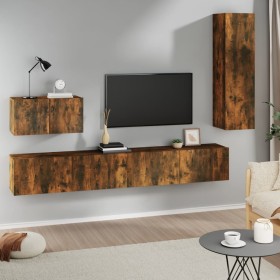 Set de muebles de TV 4 pzas madera contrachapada roble ahumado en Muebles TV | Comprar online en Foru.es