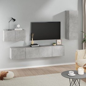 Set de muebles de TV 4 pzas madera contrachapada gris hormigón en Muebles TV | Comprar online en Foru.es
