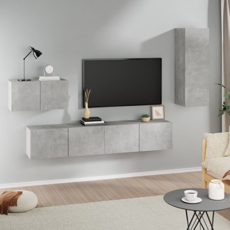 Set de muebles de TV 4 pzas madera contrachapada gris hormigón en Muebles TV | Comprar online en Foru.es