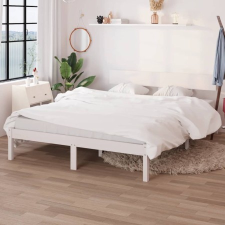 Estructura de cama de madera maciza de pino blanco 160x200 cm de vidaXL, Camas y somieres - Ref: Foro24-810158, Precio: 150,0...