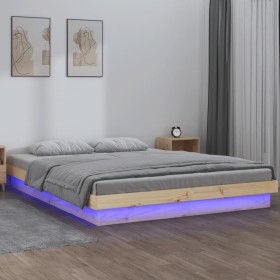 Estructura de cama con LED madera maciza 140x190 cm de vidaXL, Camas y somieres - Ref: Foro24-820017, Precio: 171,55 €, Descu...