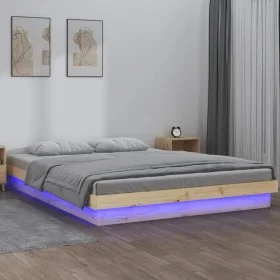 Estructura de cama con LED madera maciza 140x190 cm de vidaXL, Camas y somieres - Ref: Foro24-820017, Precio: 166,93 €, Descu...
