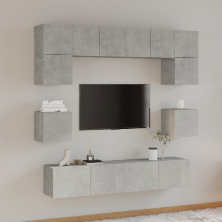 Set de muebles de TV 8 pzas madera contrachapada gris hormigón en Muebles TV | Comprar online en Foru.es