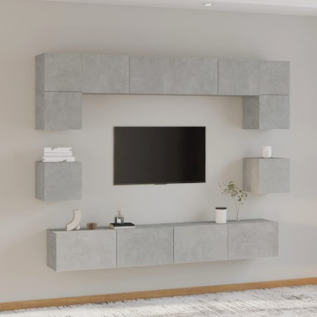 Set de muebles de TV 8 pzas madera contrachapada gris hormigón en Muebles TV | Comprar online en Foru.es