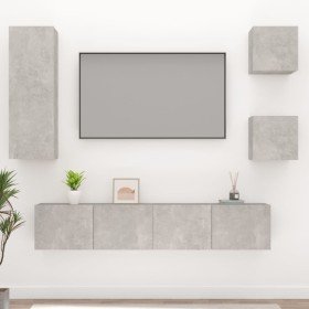 Set de muebles de TV 5 pzas madera contrachapada gris hormigón en Muebles TV | Comprar online en Foru.es