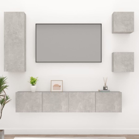 Set de muebles de TV 5 pzas madera contrachapada gris hormigón en Muebles TV | Comprar online en Foru.es