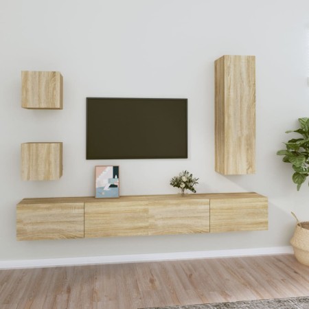 Set de muebles para TV 5 pzas madera contrachapada roble Sonoma en Muebles TV | Comprar online en Foru.es