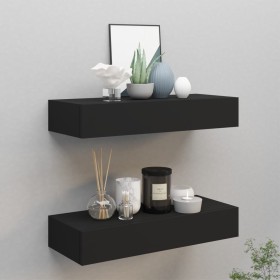 Estantes de pared con cajón 2 uds MDF negro 60x23,5x10 cm de vidaXL, Estantes y estanterías - Ref: Foro24-330258, Precio: 92,...