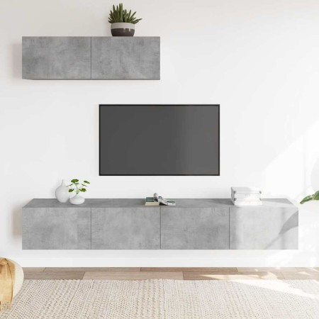 Set de muebles de TV 3 pzas madera contrachapada gris hormigón en Muebles TV | Comprar online en Foru.es