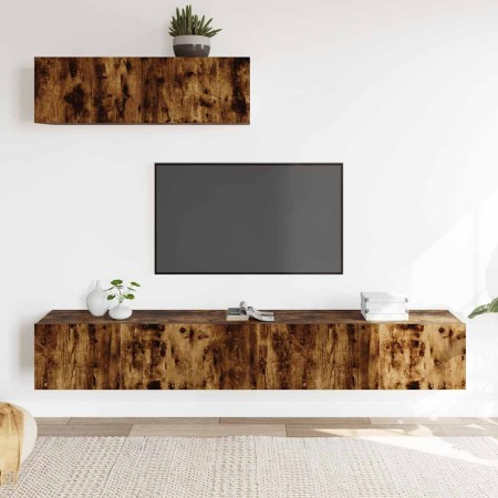 Set de muebles de TV 3 pzas madera contrachapada roble ahumado en Muebles TV | Comprar online en Foru.es