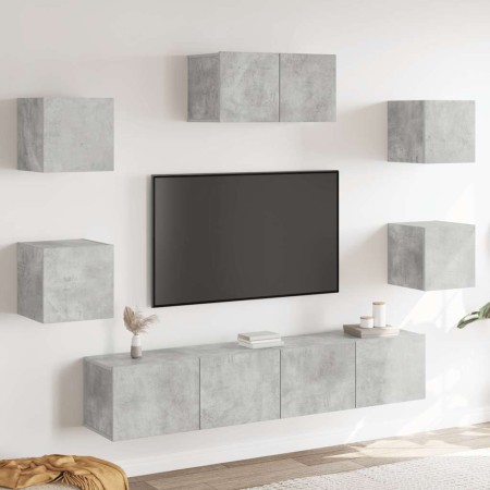 Juego de mueble TV 7 piezas madera contrachapada gris hormigón en Muebles TV | Comprar online en Foru.es