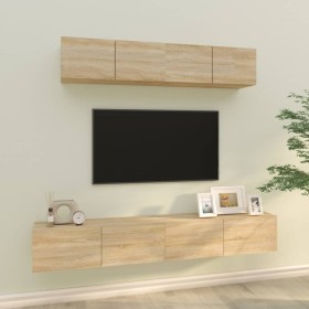 Set de muebles para TV 4 pzas madera contrachapada roble Sonoma en Muebles TV | Comprar online en Foru.es