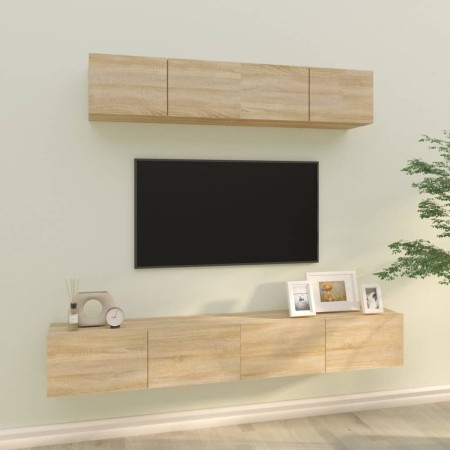 Set de muebles para TV 4 pzas madera contrachapada roble Sonoma en Muebles TV | Comprar online en Foru.es