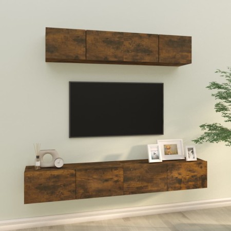 Set de muebles de TV 4 pzas madera contrachapada roble ahumado en Muebles TV | Comprar online en Foru.es