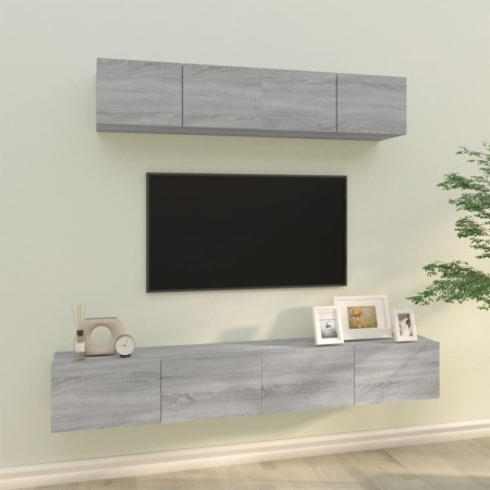 Set de muebles para TV 4 pzas madera contrachapada gris Sonoma en Muebles TV | Comprar online en Foru.es
