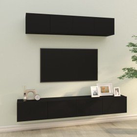 Set de muebles para TV 4 piezas madera contrachapada negro en Muebles TV | Comprar online en Foru.es