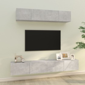 Set de muebles de TV 4 pzas madera contrachapada gris hormigón en Muebles TV | Comprar online en Foru.es