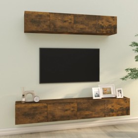 Set de muebles de TV 4 pzas madera contrachapada roble ahumado en Muebles TV | Comprar online en Foru.es