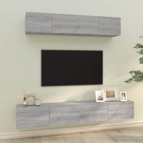 Set de muebles para TV 4 pzas madera contrachapada gris Sonoma en Muebles TV | Comprar online en Foru.es