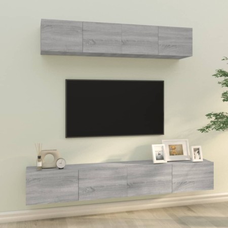 Set de muebles para TV 4 pzas madera contrachapada gris Sonoma en Muebles TV | Comprar online en Foru.es