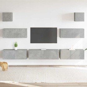 Set de muebles de TV 7 pzas madera contrachapada gris hormigón en Muebles TV | Comprar online en Foru.es